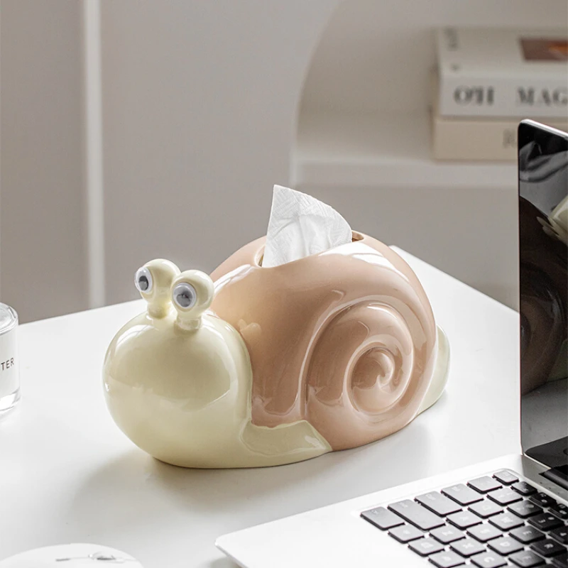 

Ceramic Tissue Box Snail Creative Decoration Living Room Light Luxury Household High-grade Sense Coffee Table Paper Pumping Box