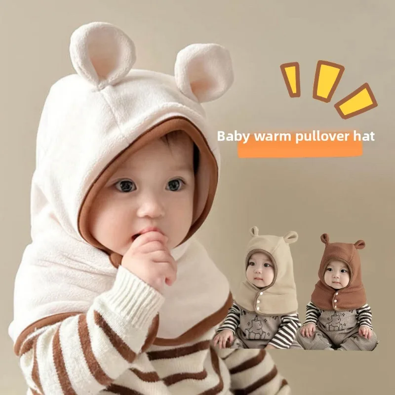 Autumn/Winter Baby Hat Infant Windproof Hat Unisex Children's Thickened Fleece-Lined Ear-Covering One-Piece Neck Warmer Hats