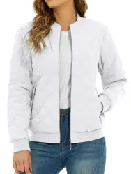 TACVASEN Women's Classic Retro Bomber Jacket - Diamond Quilted Padded Coat with Full Zip and Pockets - CN 3XL (US 2XL) (White)
