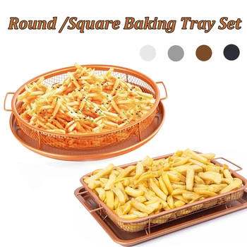 Copper Color Baking Tray, Oil Frying Pan, Stainless Steel, Non-stick Fried Chips Basket, Baking Dish, Grill Mesh Kitchen Tool