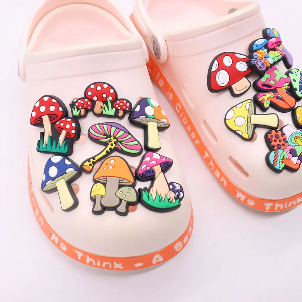 

Wholesale 50pcs PVC Shoe Charms Colorful Mushroom Plants Accessories DIY Shoe Ornament Fit Wristband Croc Jibz