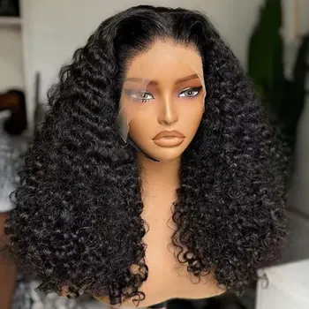 Short Bob Cut Black Color Water Wave 13X4 HD Lace Front Wigs Synthetic Wig Preplucked With Baby Hair Bleached Knots Glueless Wig