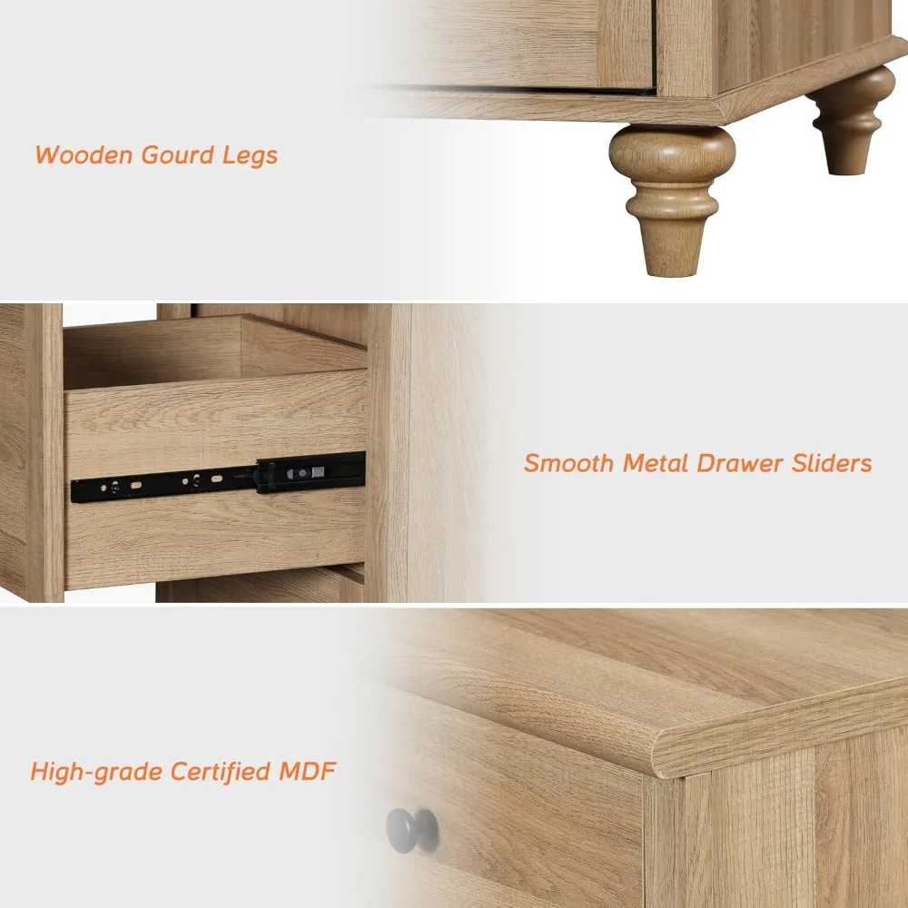 Set of 2 Large 3 Drawers Wood Bedside Table Night Stand, 34 inch, Nightstands 6