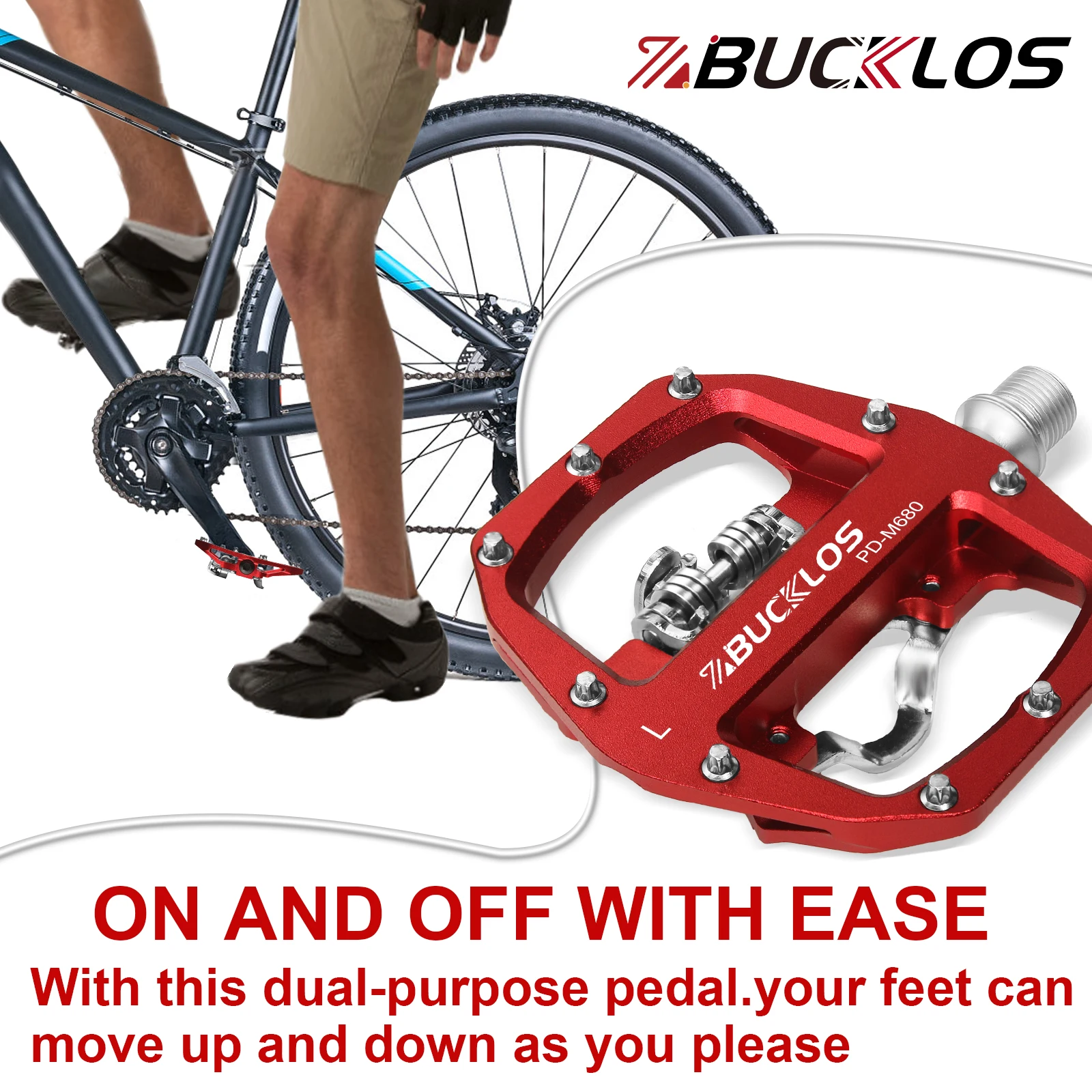 BUCKLOS MTB Pedals Double Function Bicycle Flat Pedal Lock