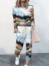  New Summer Women Short Sleeve Full Pants 2PCS Suits Casual O-Neck Printed Pocket Loose Set Elastic Waist Streetwear Dropshipping 