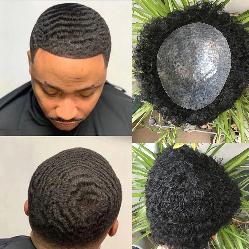 Afro Kinky Curly Men's Toupee For African American Men Hairpiece 100% Human  Hair 10x8inch Replacement Wig #1b Jet Black Color - Toupee - AliExpress