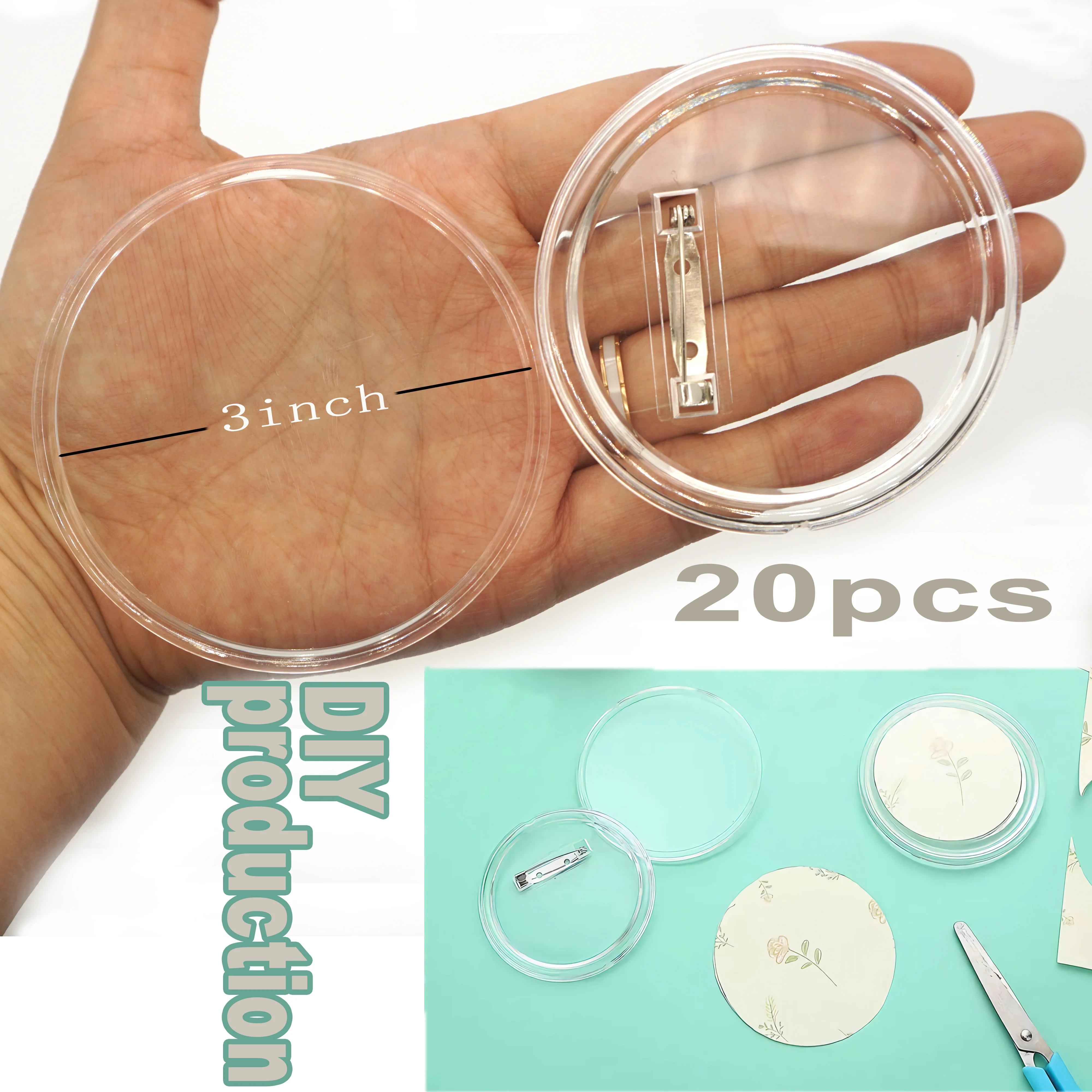 CLYAIYLC 3 inch  button badges with pins, transparent acrylic button badges with craft buttons, large photo button bad 4