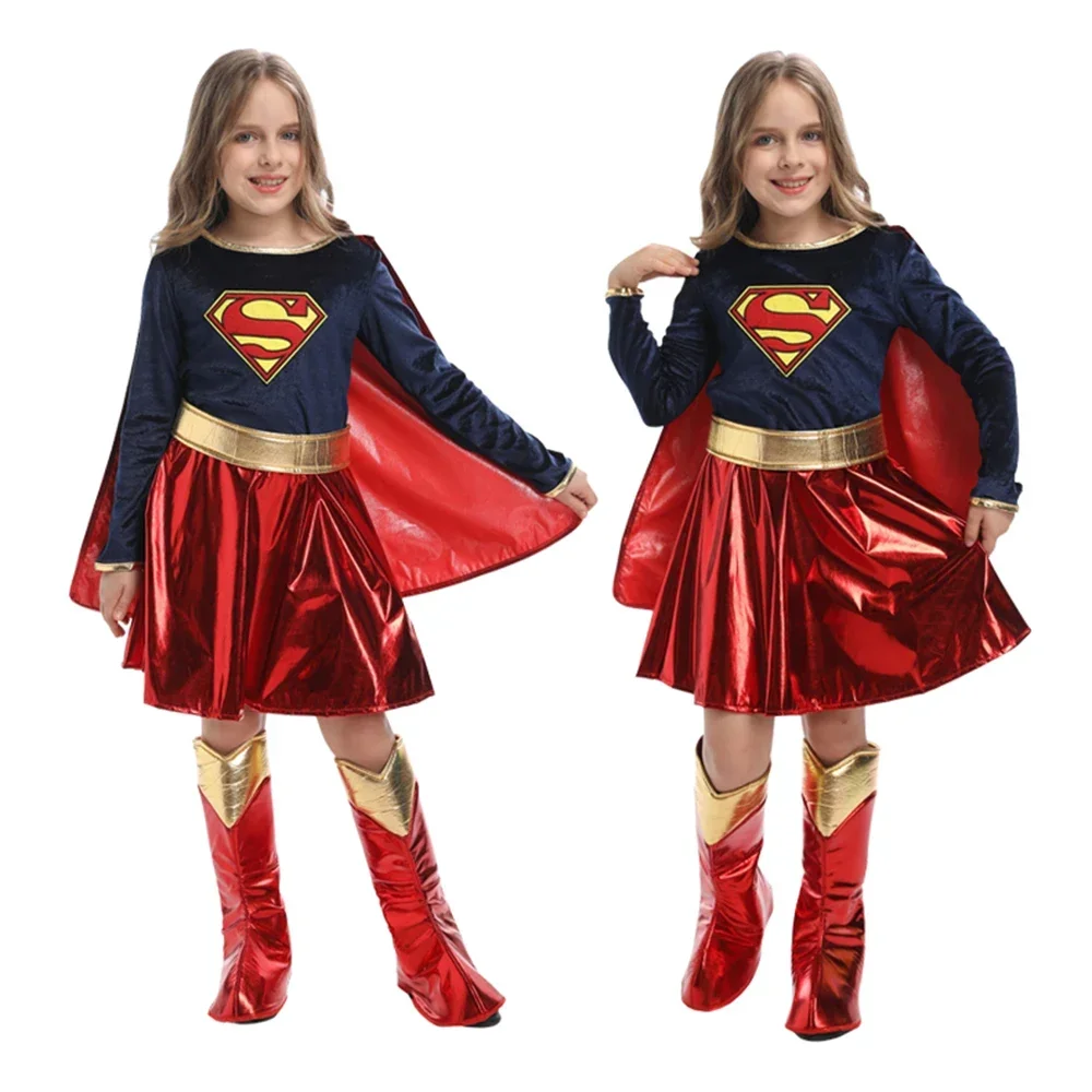 

Children's Day Kids Superhero Costume with Cloak Cosplay Movie Girls Carnival Stage Performance Fancy Dress Up