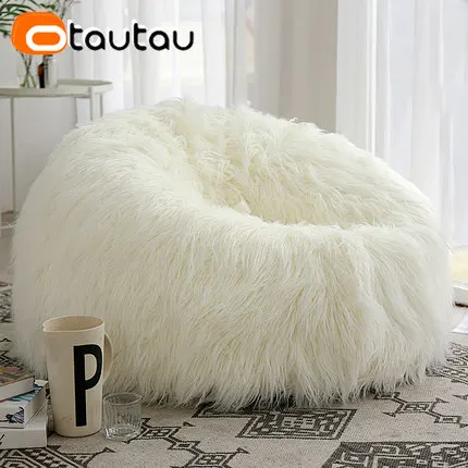 

OTAUTAU Faux Long Fur Bean Bag Cover Without Filler Floor Seat Pouf Ottoman Beanbag Chair Frameless Sofa Puff Futon DD012