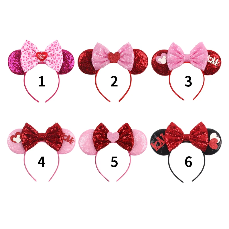 2024 Valentinstag Maus Ohren Stirnband Für Mädchen Frauen Pailletten Liebe 5 "Bogen Haarbänder Festival Party DIY Haar zubehör Femmes – Detail 24