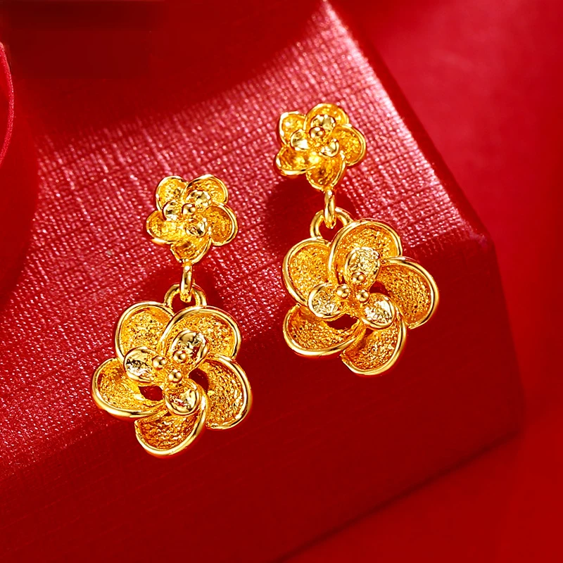 

flower earrings women's 24K gold plated earrings wedding bridal stud earring Wedding Anniversary bithday fine jewelry Gifts