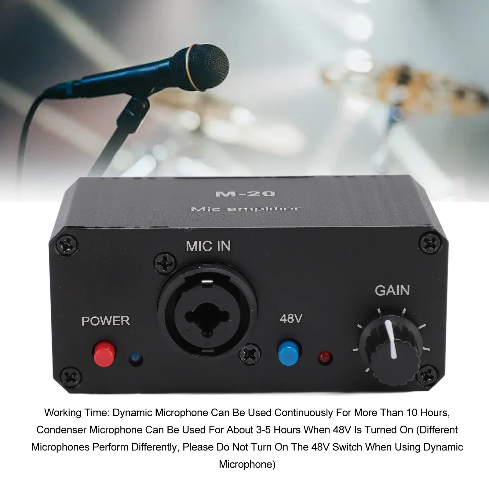 Microphone Preamplifier Microphone Preamp Black Metal Case XLR Output 48V Phantom Power Compact High Gain for Condenser