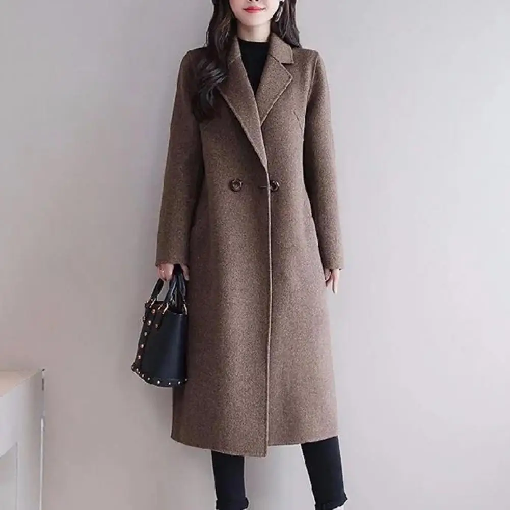 

Women Autumn Winter Woolen Coat European and American Woolen Blends Long Coats Casual Loose Double Breasted Korean Cardigan Coat