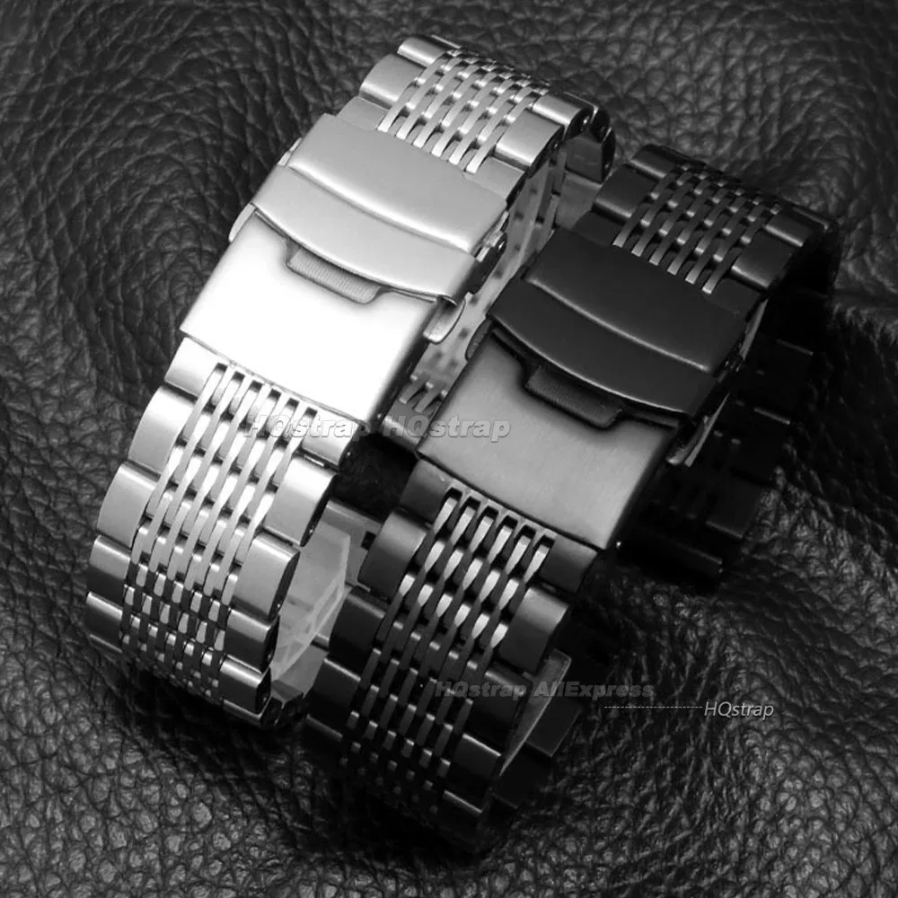 Sleek Stainless Steel Watch Strap - Brushed Finish Wrist Band Accessory