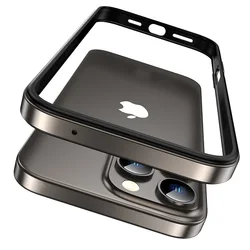Ultra - Thin Aluminum Metal Frame Bumper Case with Hybrid Silicone Back for iPhone 17 (Titanium BK Ping)