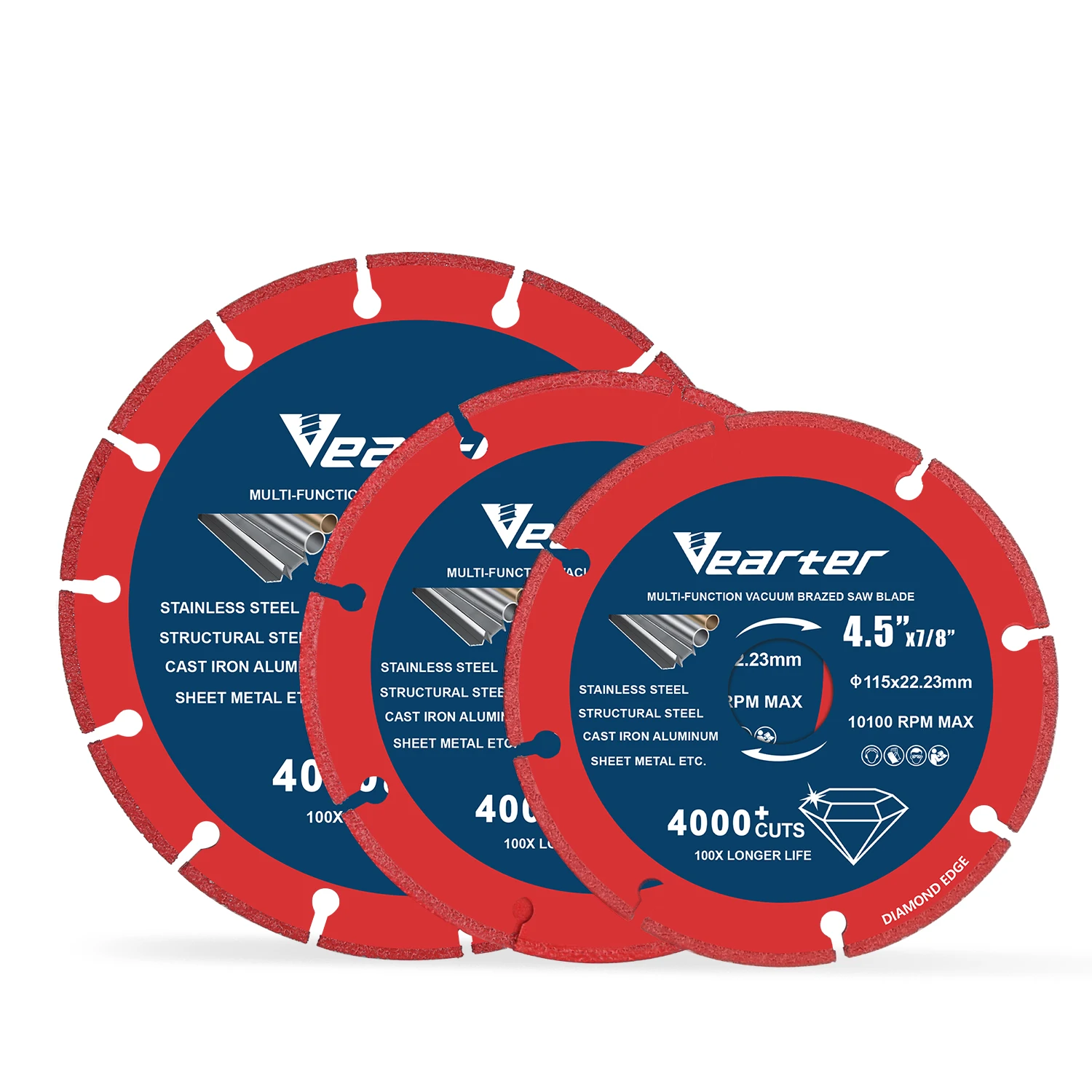 Vearter 115/125/150mm 진공 브레이징 다이아몬드 커팅 디스크 금속 철근..