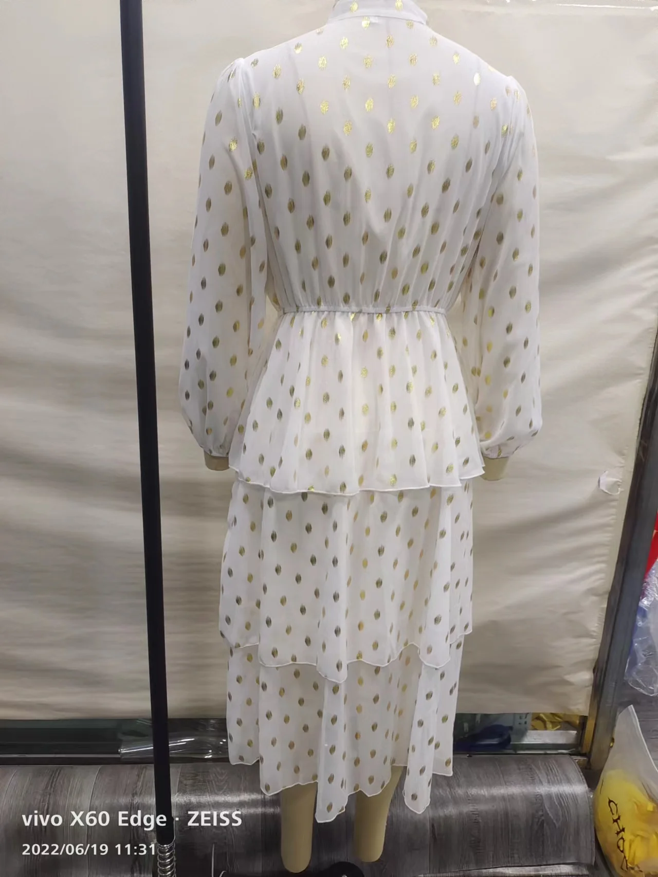 Wmstar Dresses for Women Wholesale Ruffled Chiffon White Printed Loose Waisted Elegant Commuting Fahion Long Dress Without Belt