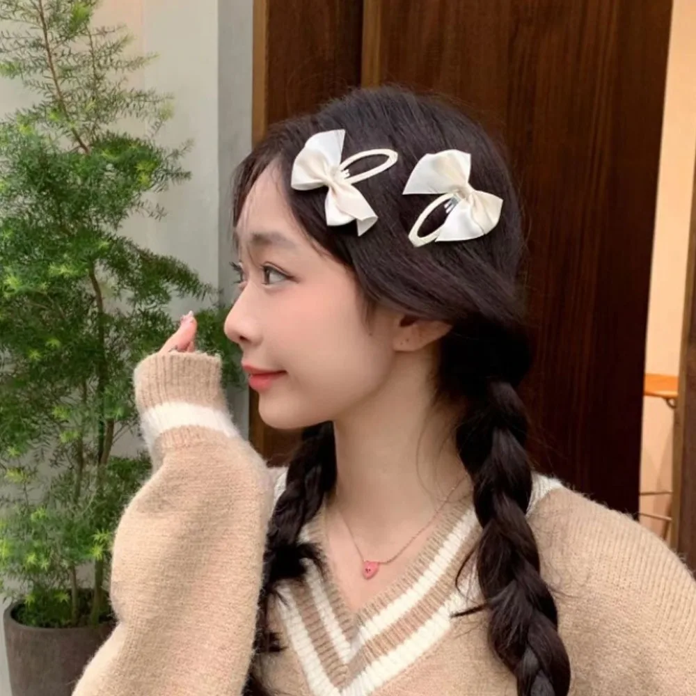 

Милая заколка для волос с бантом, заколки для волос с челкой, боковой зажим, зажим для девочек в форме сердца, универсальный студенческий головной убор