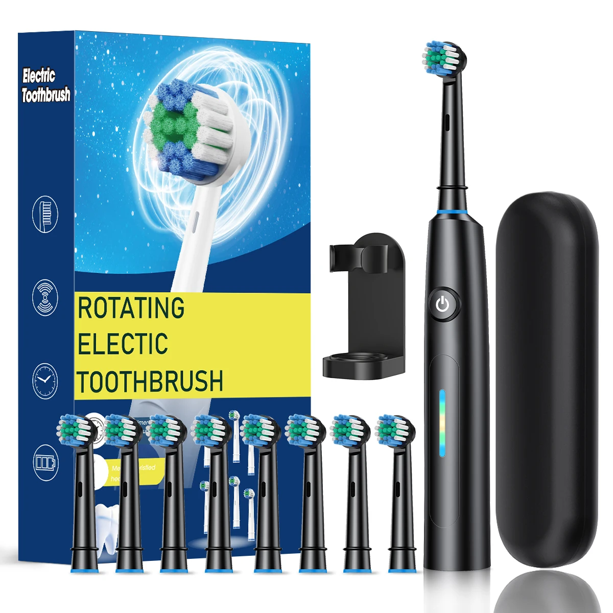 Advanced Rotating Electric Toothbrush with 8 Brush Heads & 5 Cleaning Modes - Rechargeable & Battery Powered
