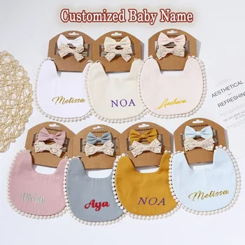 Set di fasce per capelli con fiocco per neonato con bavaglino personalizzato impermeabile e panni per ruttini - Set regalo personalizzato per asciugamani per saliva per bambini