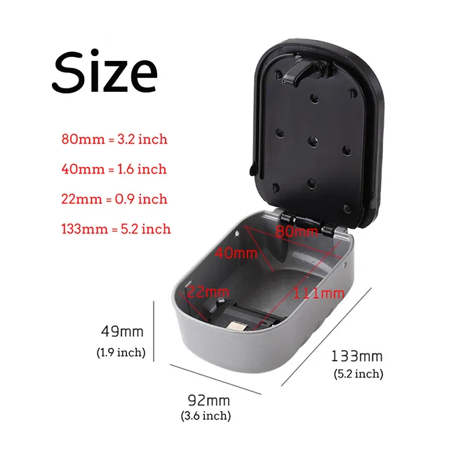 Key Lock Box Wall Mounted Aluminum alloy Key Safe Box 4 Digit Combination Key Storage Lock Box Indoor Outdoor Keys Storage Box 6