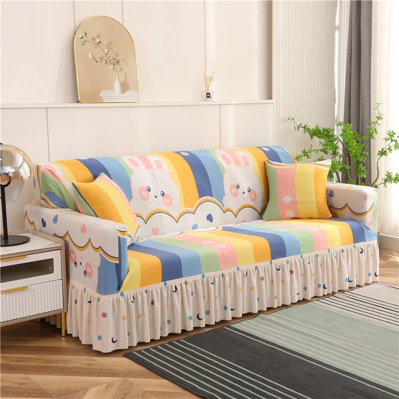 Printed Sofa Cover Stretch Couch Covers Patterned Slipcovers With Skirt Washable Spandex Furniture Protector For Living Room 5