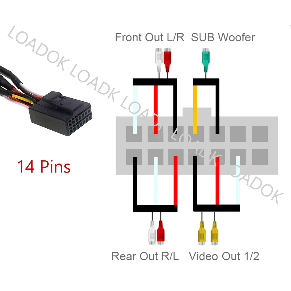 14 Pin 7 RCA Output Harness Subwoofer DIY Camera Cable Adapter Wiring Connector For Android Radio Stereo Accessories