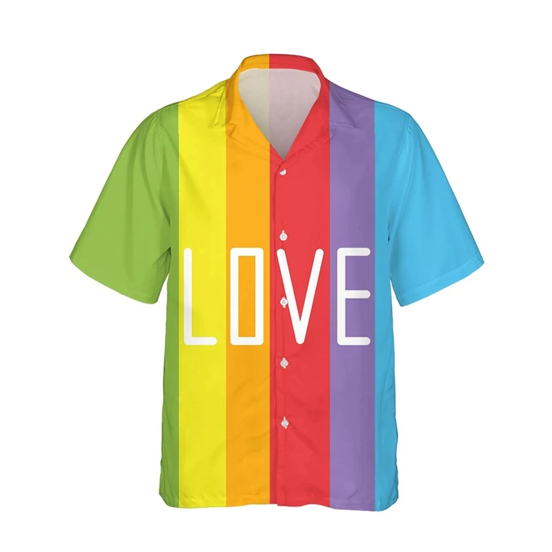 thumbnail image 1 of Camisetas con estampado 3D de la bandera del arcoíris LGBT para hombres y mujeres, camisetas de manga corta con solapa y personalidad a la moda, camisetas con botones para hombres, 1 of 4