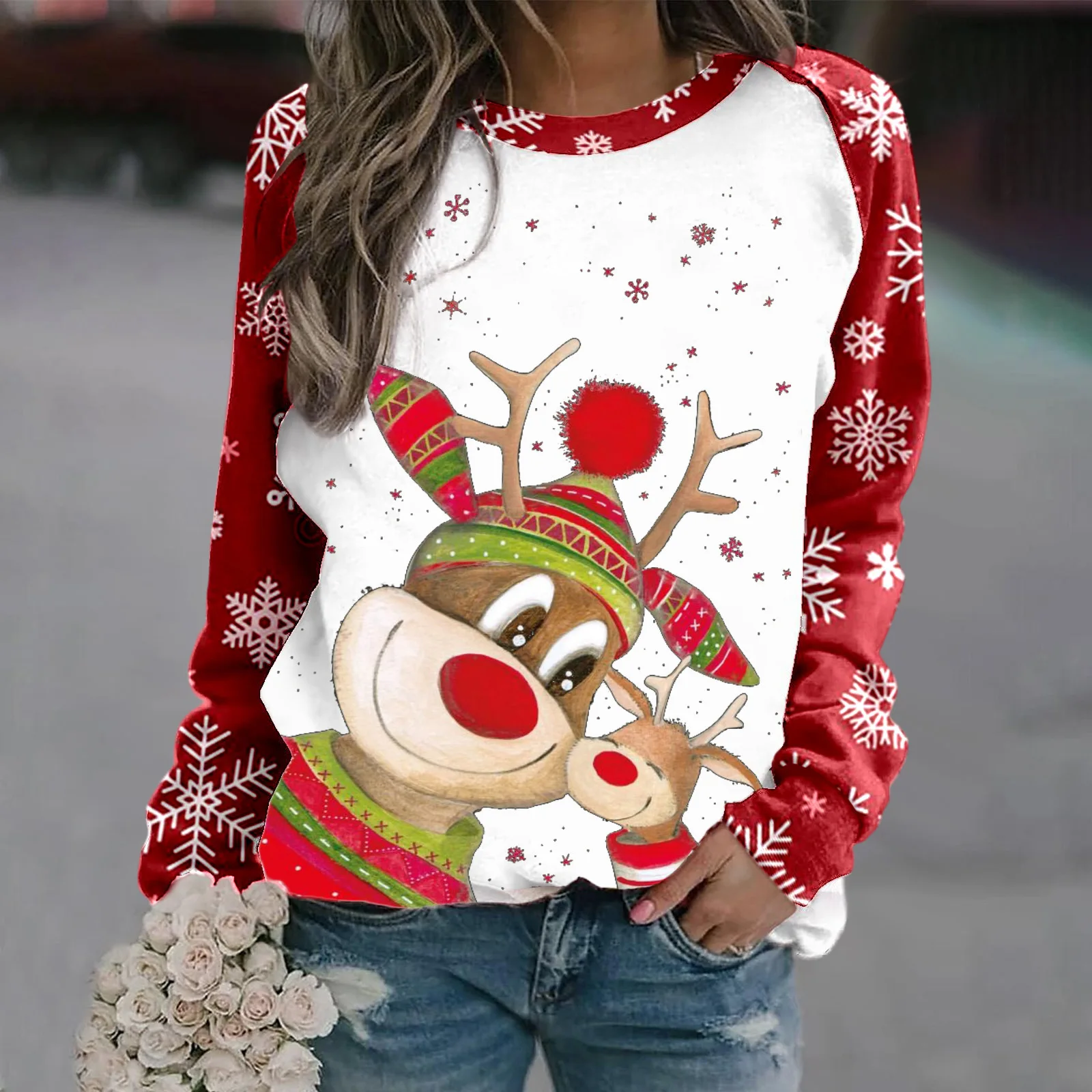 thumbnail image 1 of Suéter unisex de cuello redondo de gran oferta 2024, suéter con estampado 3D de estilo navideño, 1 of 5