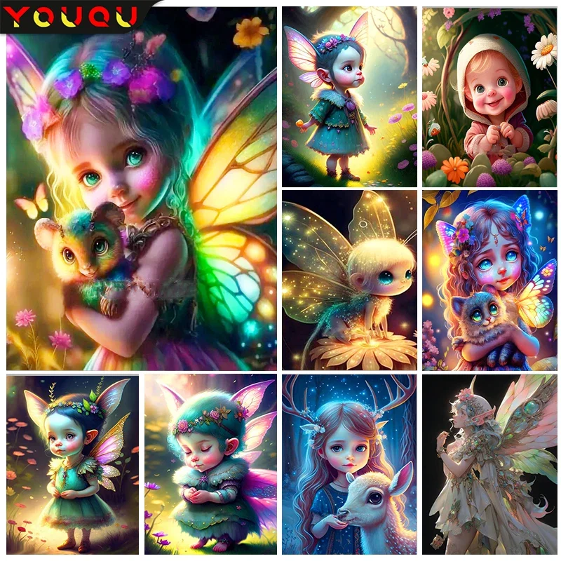 

YOUQU мультфильм серии 5D DIY алмазная живопись "Elf Girl" Стразы Вышивка мозаика маленький свежий дизайн украшение для дома