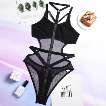 JSY Sexy Bodysuit Lace Lingerie Black Halter Women's Underwear Hollow Out Erotic Catsuit Teddies Lingerie Jumpsuit Costumes 6