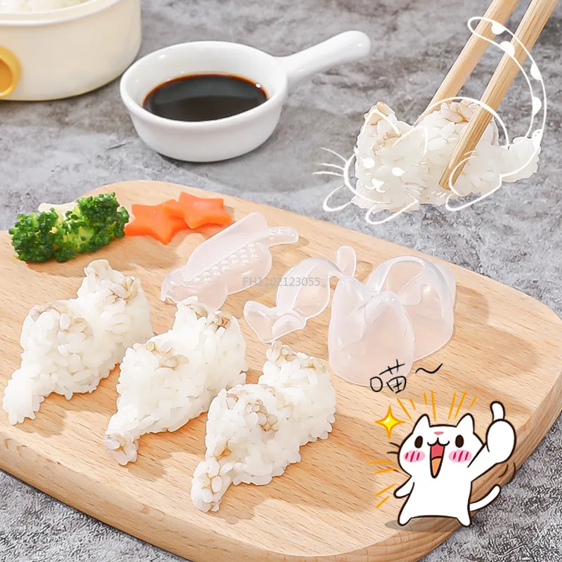 Cat Sushi Mold Rice Ball Mold Cartoon Cat Pattern Sushi Bento Nori Kitchen Rice Decor Kits Sandwich Maker Mold Kitchen Gadgets
