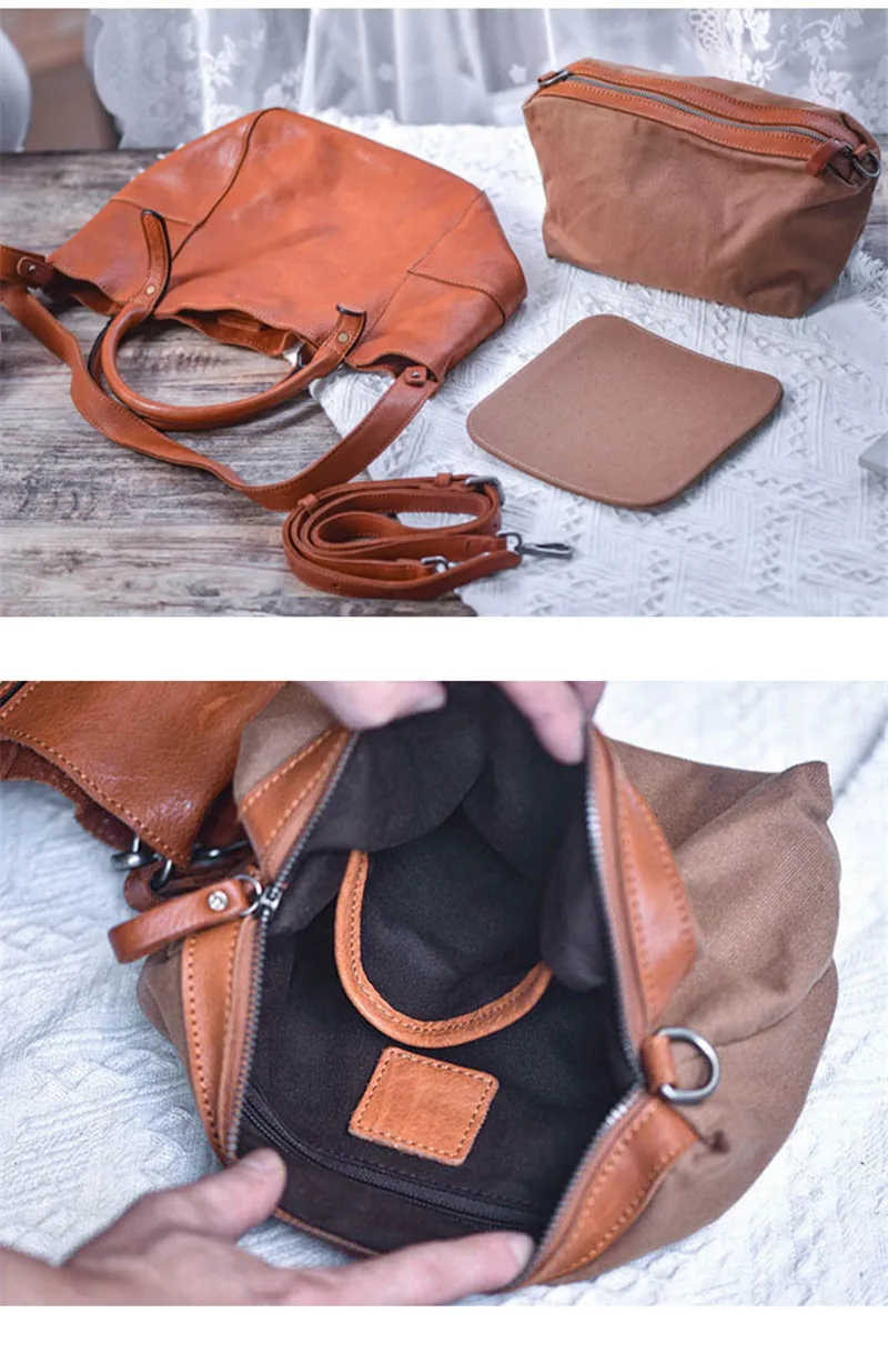 Fashion designer handmade natural genuine leather ladies small tote bag casual soft real cowhide women's multifunctional handbag