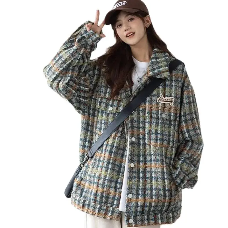 2023 Spring New Korean Version Loose Small Fragrant Coat Women INS Gentle Lazy Top High Grade Retro Plaid Jacket Commuter Button