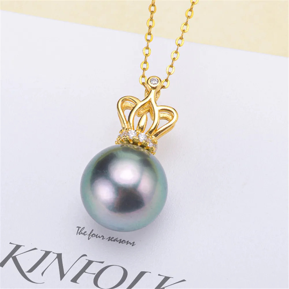 

DIY Pearl Accessories S925 Sterling Silver Pendant Empty Crown Edition Necklace Jade Stone Pendant for Women with 8-12mm Beads