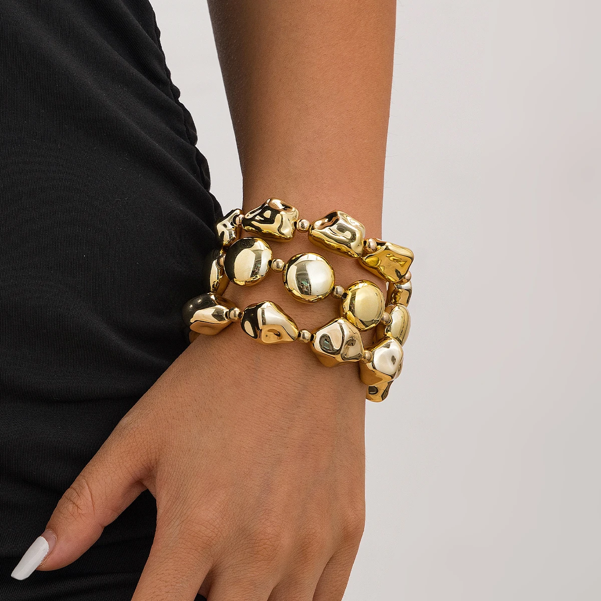 Ingemark Klassische Vintage Unregelmäßige Große CCB Kette Armbänder für Frauen Trend Goth Elastische Strang Perlen Charme Armreif Paar Schmuck – Detail 2
