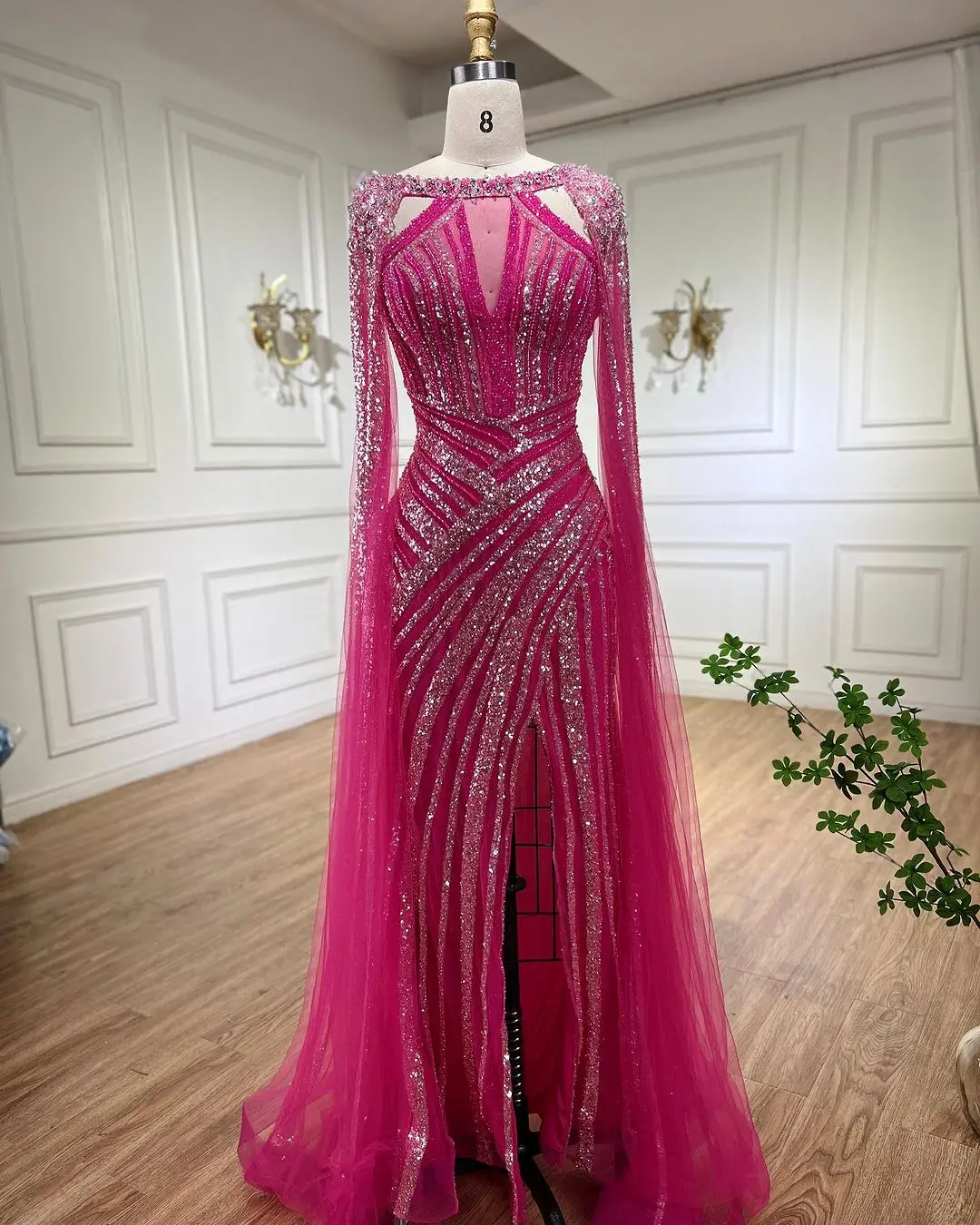 S3637d990393e4aa08d89a7b079711e97r Lilac Cape Sleeves Mermaid Luxury Beaded Evening Dresses Open Split Wedding Party Gowns For Women Mallzona