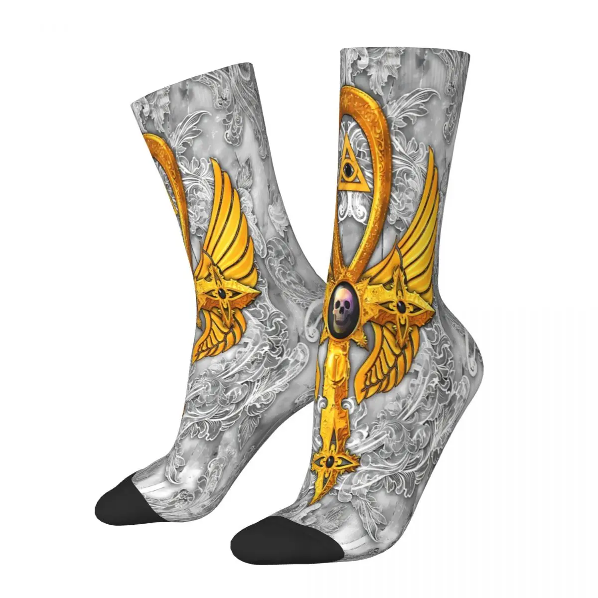 

White And Gold Gothic Ankh Steampunk Socks Male Mens Women Spring Stockings Printed