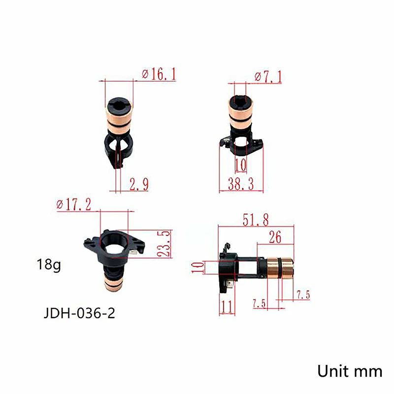 1PC JDH-036-2 Generator Collector Copper Head Slip Ring 2Rings For DC Motor Electric Motor Collecting Ring 16x7.1x7.5(51.6)mm