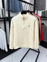 Luxe poney broderie marque de créateur pull hommes nouvelle mode Jacquard Paul décontracté demi fermeture éclair col montant tricoté pull 6