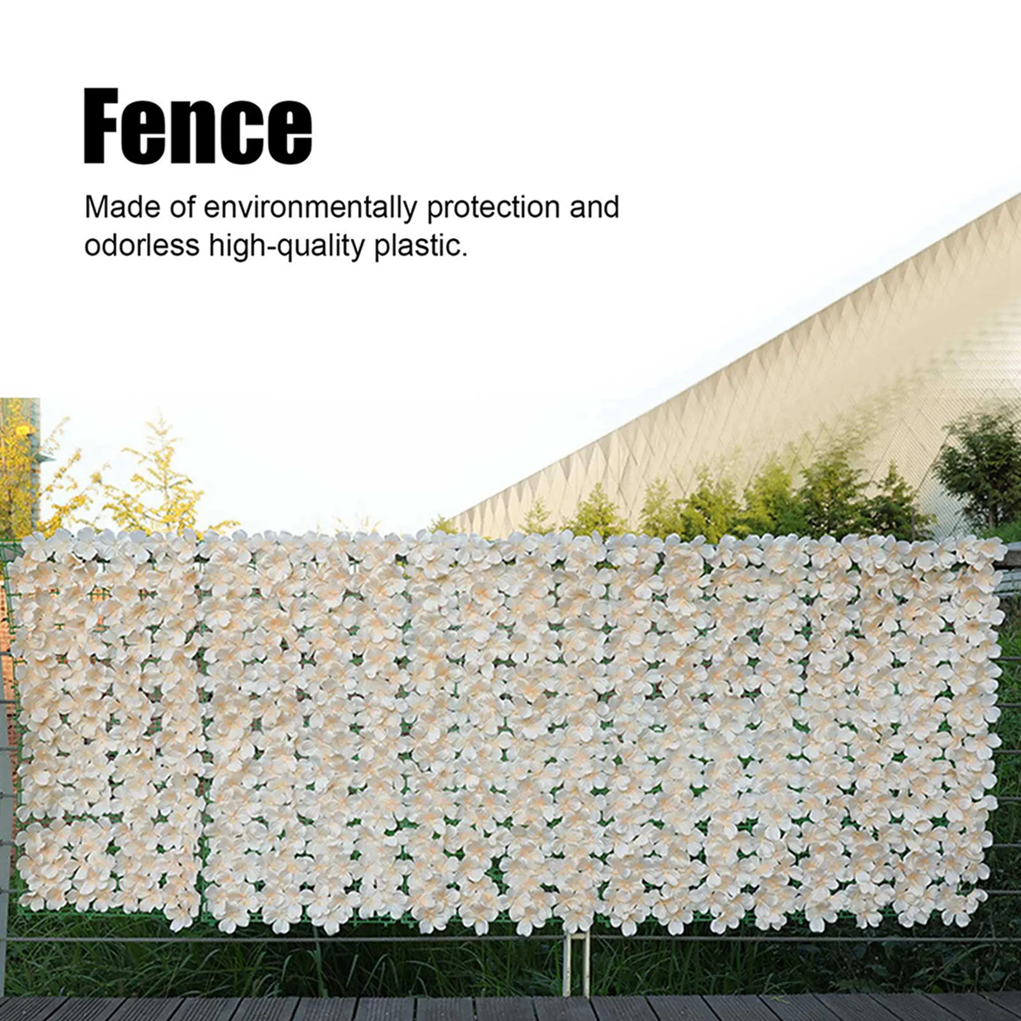 Artificial Rattan Fence with Back Grid Vibrant Blooms Surrounding Privacy Balcony Screen for a Realistic Look