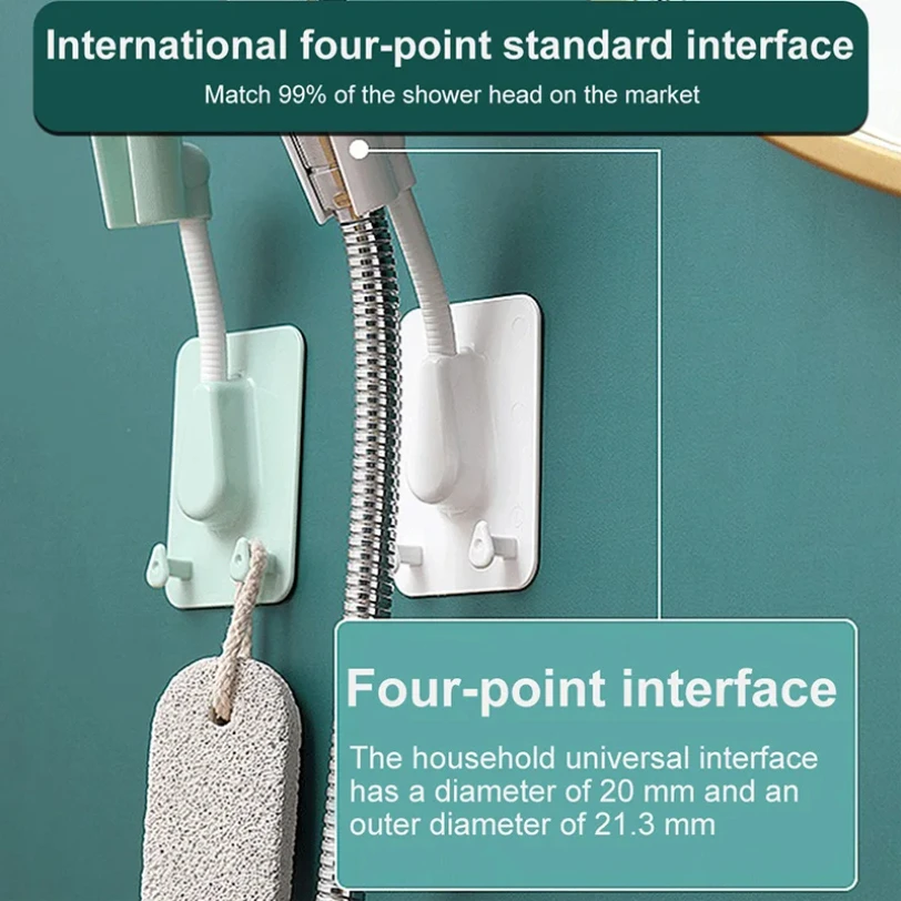 360&deg; Shower Head Holder Adjustable Self-Adhesive Showerhead Bracket Wall Mount With 2 Hooks Stand SPA Bathroom Universal ABS 1pc