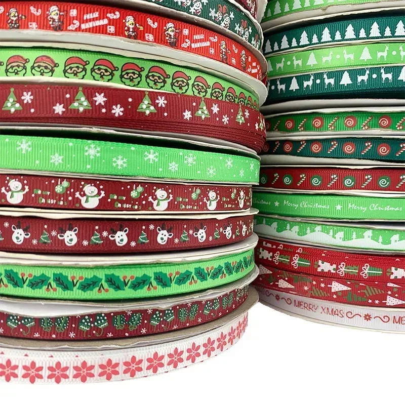 thumbnail image 4 of Cinta navideña de 5 yardas/20 yardas, 10 mm, cintas de grogrén de poliéster estampadas para decoración, envoltura de regalos, lazos para el cabello, cintas para manualidades, 4 of 5