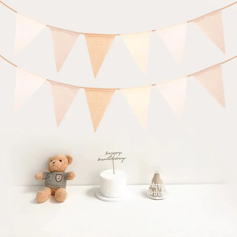 Banner in lino per primo compleanno per bambini Triangoli multicolori Bandiere appese Ghirlanda stamina Gagliardetto Decorazioni per baby shower Bomboniera per feste di compleanno  15