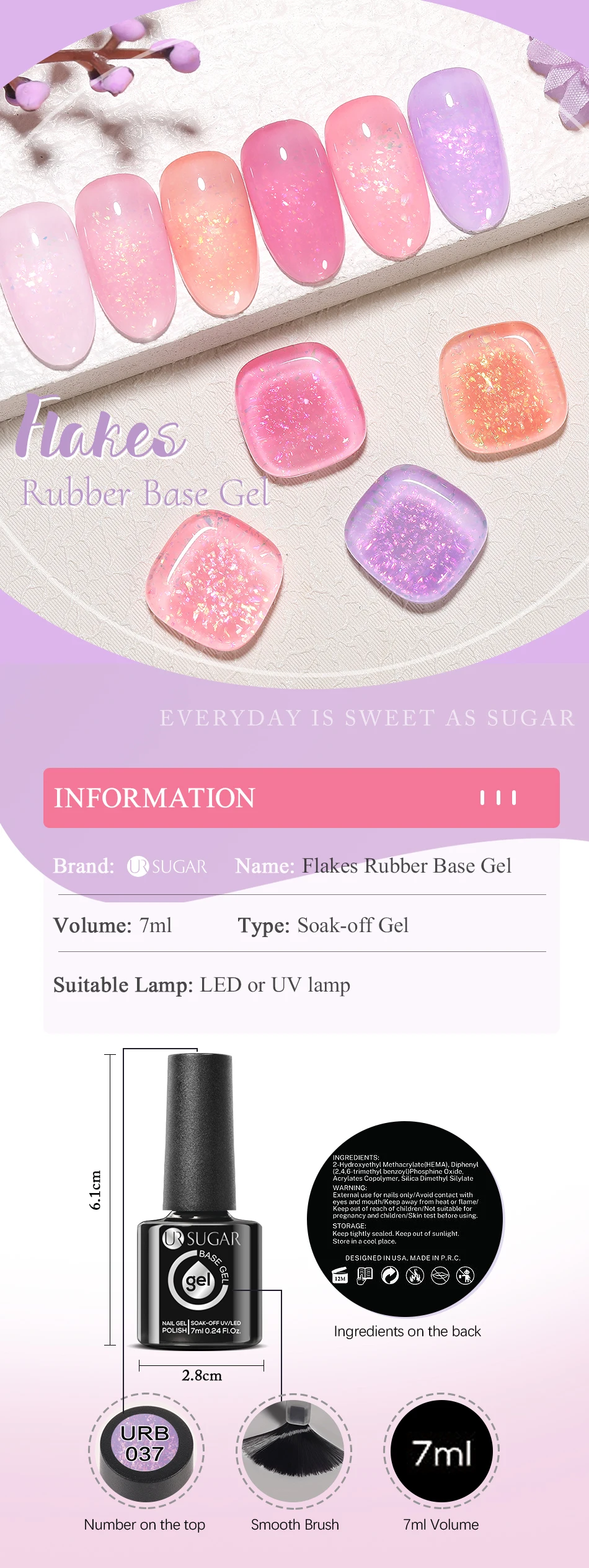 Description Picture 2 of itemUR SUGAR 7ml Auroras Glitter Rubber Base Gel Laser Sparking Chrome Sequins Semi Permanent Soak Off UV LED Nails Art Vernis