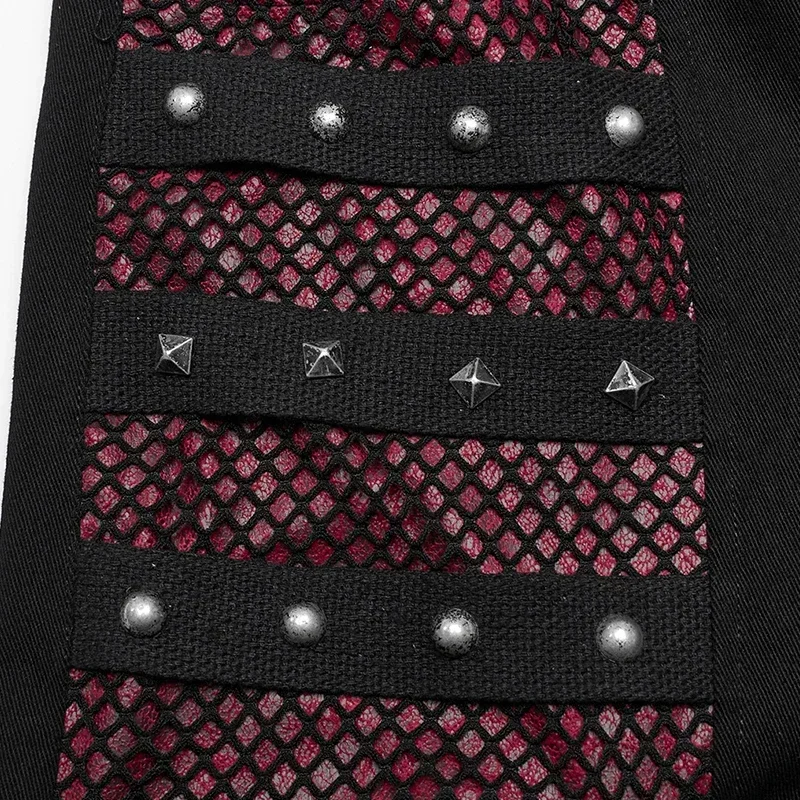 PUNK RAVE Men's Punk Style Wide Leg Trousers Cotton Webbing