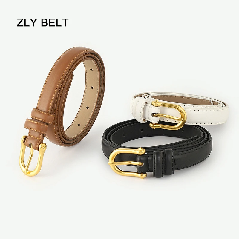 

2022 New Fashion Belt Women Men Luxury PU Leather Material Golden Metal Alloy Pin Buckle Casual Jeans Style Slender Type Belt