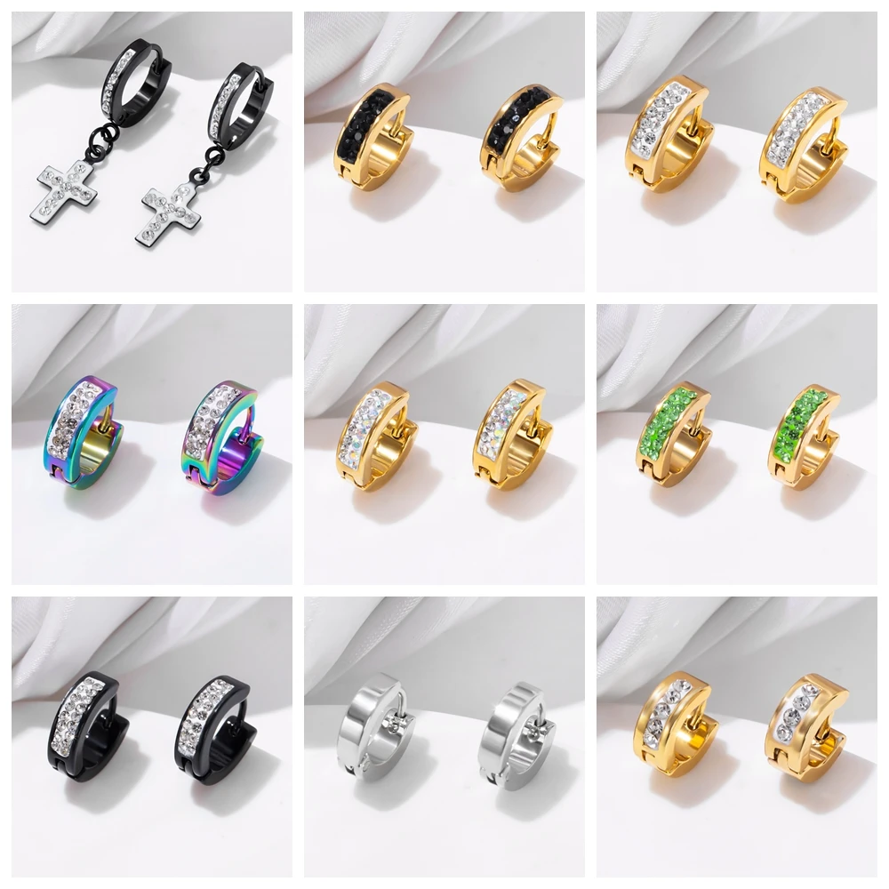 

ESSFF 27 Different Styles Stainless Steel Jewelry Wholesale Gold Hoop Earrings for Men Womens Girls Crystals Circle Earings Gift