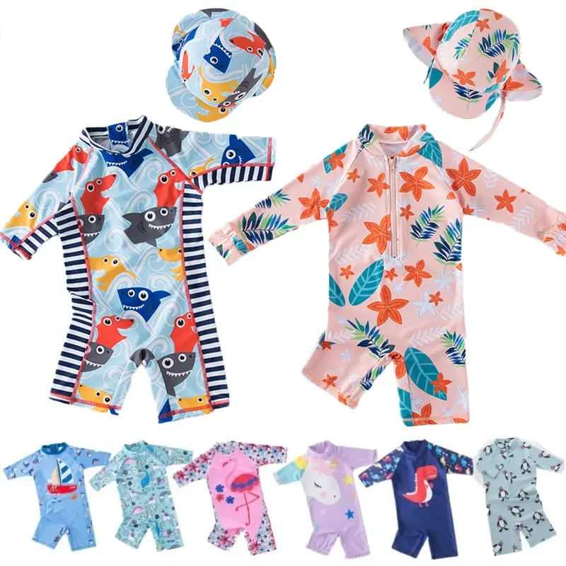 Brand Baby Boys Swimwears 1-7Y New Summer Kids Animal Penguin Unicorn Pattern Toddler Learning 2024 Swimming Bathing Suits images - 6