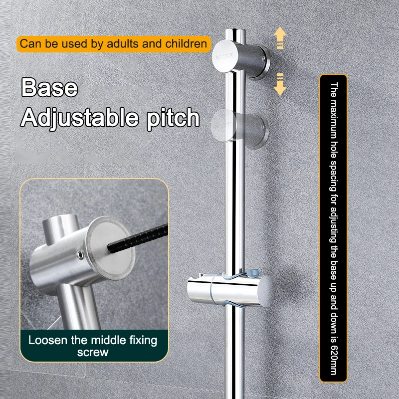 304 Stainless Steel Shower Slide Bars Adjustable Shower Slide Bar Bath Handheld Rail No Punching Lifter height adjustable shower bar